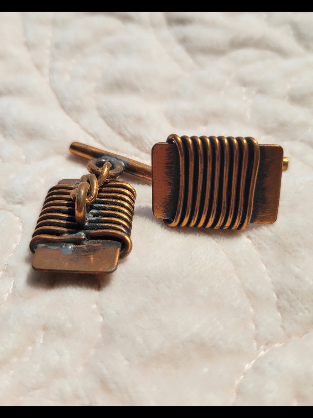 PEDRO PUJOL Signed Artisan Men's Copper Square Wrapped Wire Cufflinks VintageI